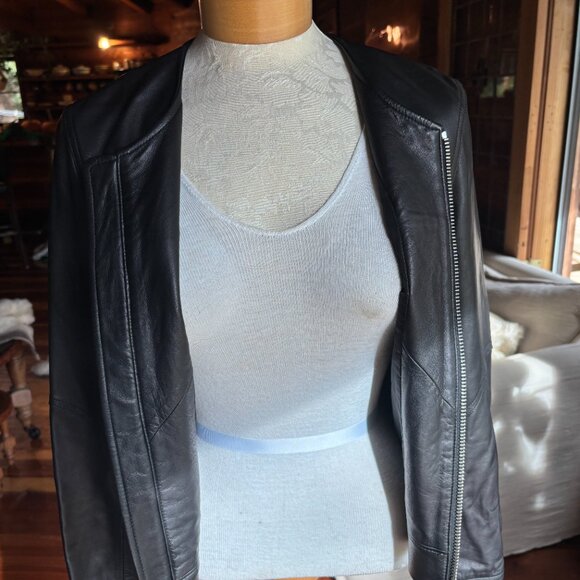 Perfect Black Leather Crop Jacket - Theory - Picture 5 of 10